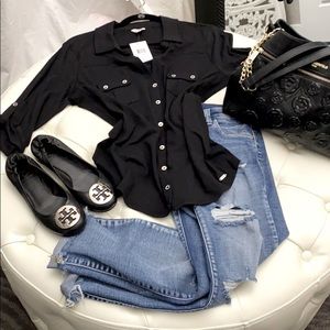 NWT Guess short sleeve button-down black shirt